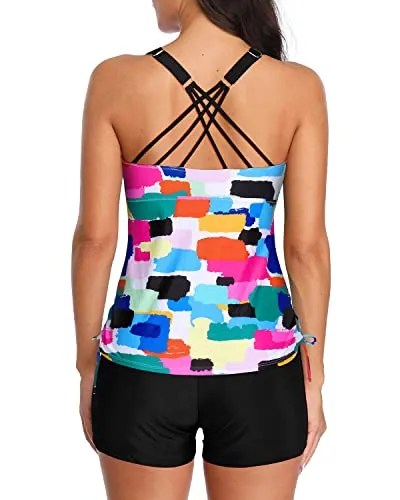 High Waisted Boyshorts 2 Piece Tankini For Sports-Aqua