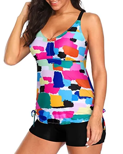 High Waisted Boyshorts 2 Piece Tankini For Sports-Aqua