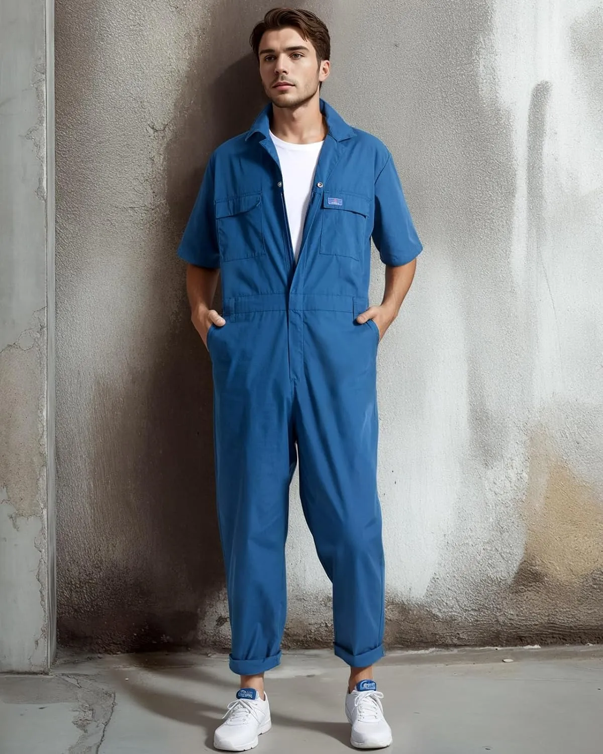 HISEA Men's Short Sleeve Zip Up Coverall, Twill Stain & Wrinkle Resistant Mens Work Coverall with Multi Pockets