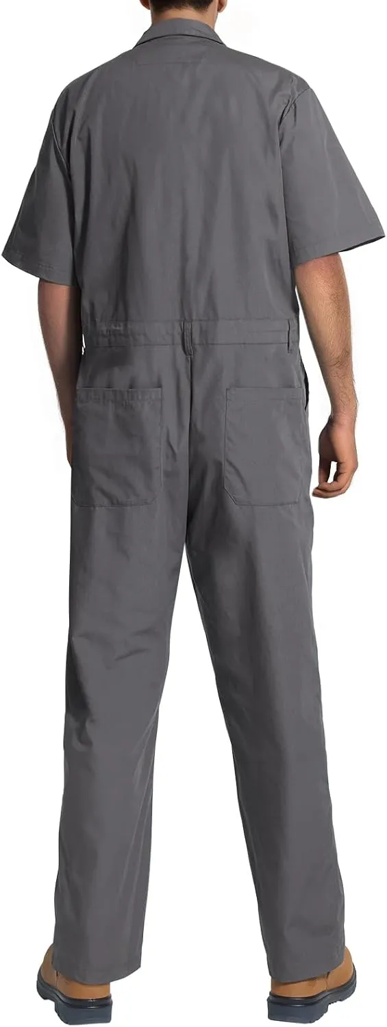 HISEA Men's Short Sleeve Zip Up Coverall, Twill Stain & Wrinkle Resistant Mens Work Coverall with Multi Pockets