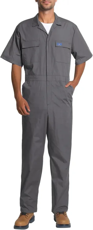 HISEA Men's Short Sleeve Zip Up Coverall, Twill Stain & Wrinkle Resistant Mens Work Coverall with Multi Pockets