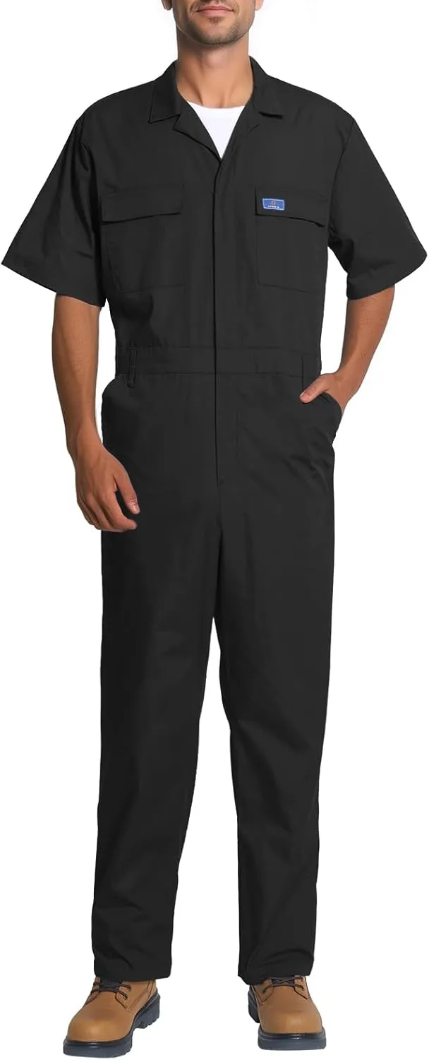 HISEA Men's Short Sleeve Zip Up Coverall, Twill Stain & Wrinkle Resistant Mens Work Coverall with Multi Pockets