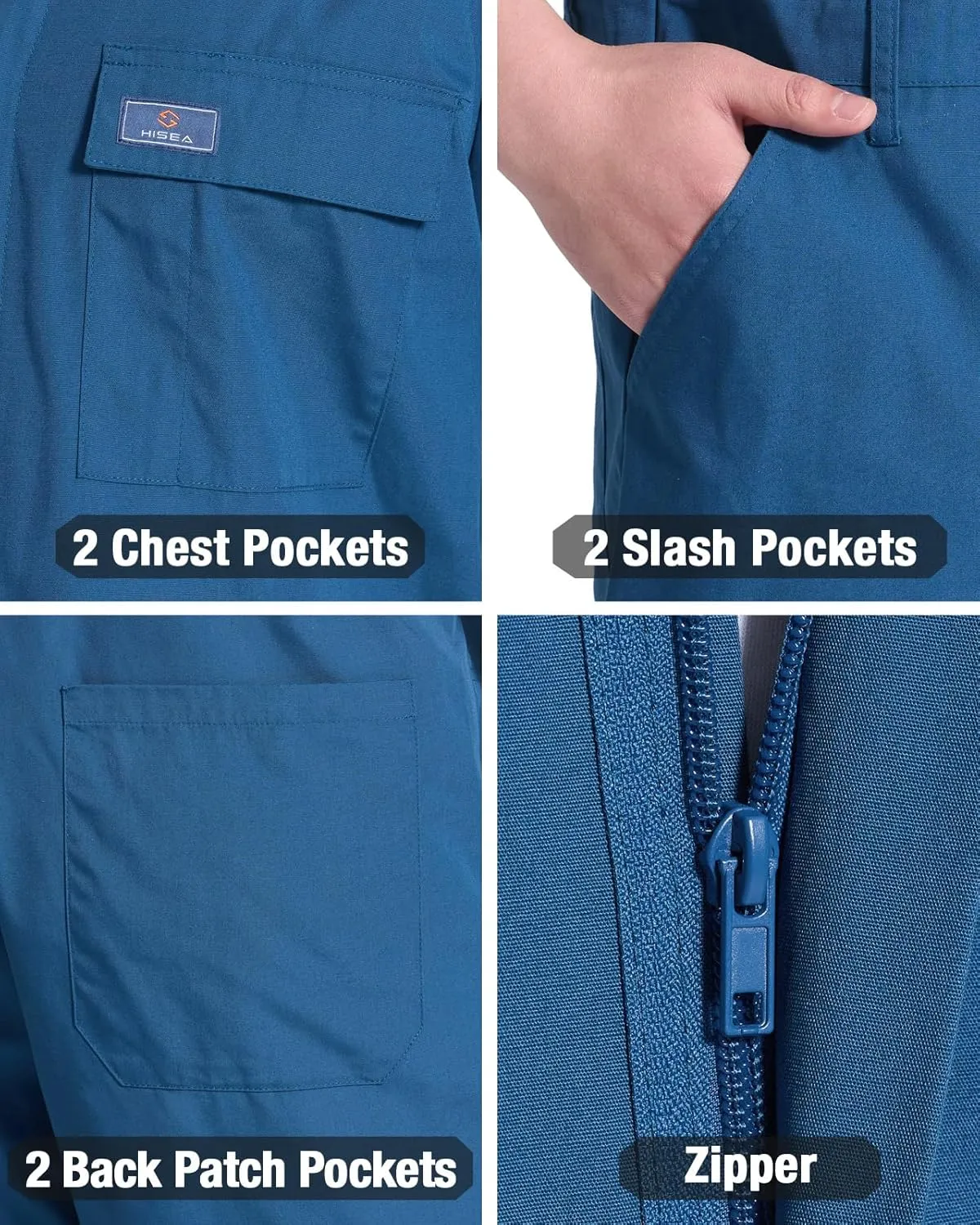 HISEA Men's Short Sleeve Zip Up Coverall, Twill Stain & Wrinkle Resistant Mens Work Coverall with Multi Pockets