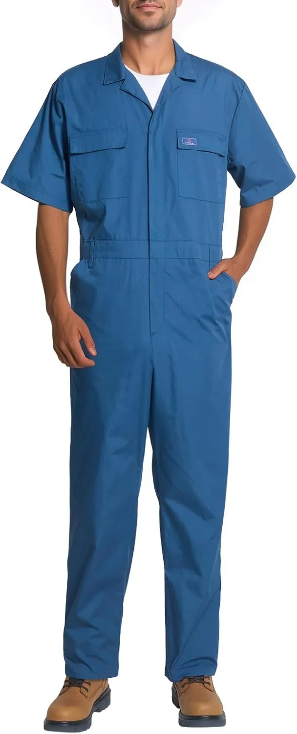 HISEA Men's Short Sleeve Zip Up Coverall, Twill Stain & Wrinkle Resistant Mens Work Coverall with Multi Pockets