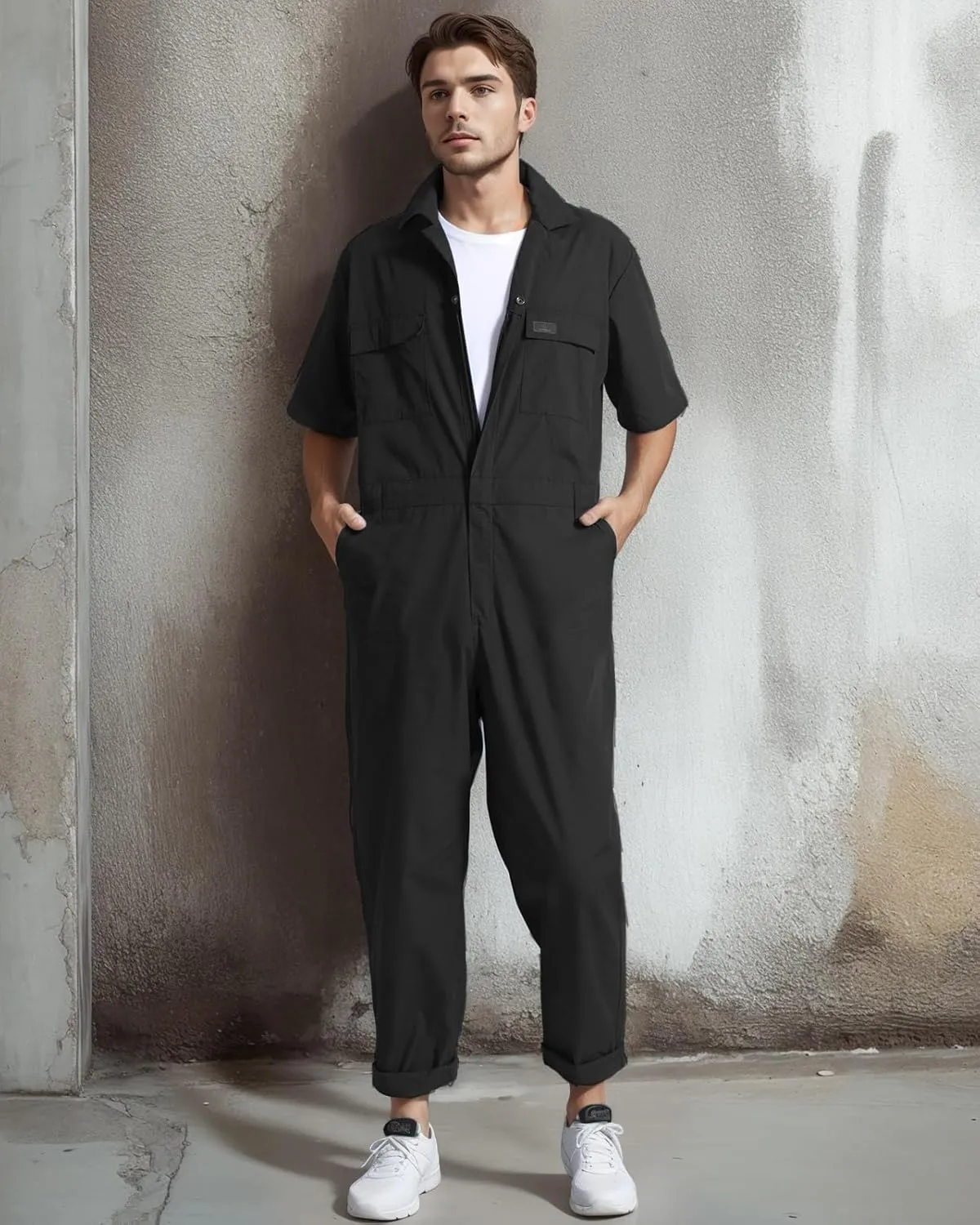 HISEA Men's Short Sleeve Zip Up Coverall, Twill Stain & Wrinkle Resistant Mens Work Coverall with Multi Pockets