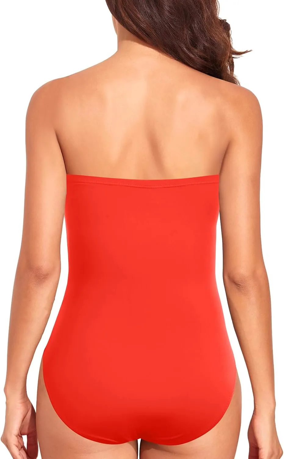 Holipick Strapless One Piece Swimsuits for Women Bandeau Bathing Suits Mesh Cutout Swimwear