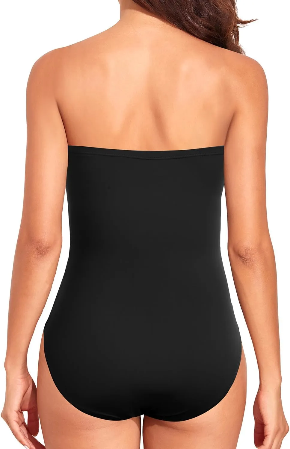 Holipick Strapless One Piece Swimsuits for Women Bandeau Bathing Suits Mesh Cutout Swimwear