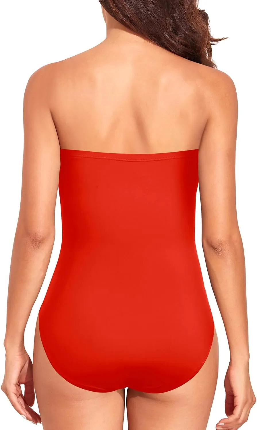 Holipick Strapless One Piece Swimsuits for Women Bandeau Bathing Suits Mesh Cutout Swimwear