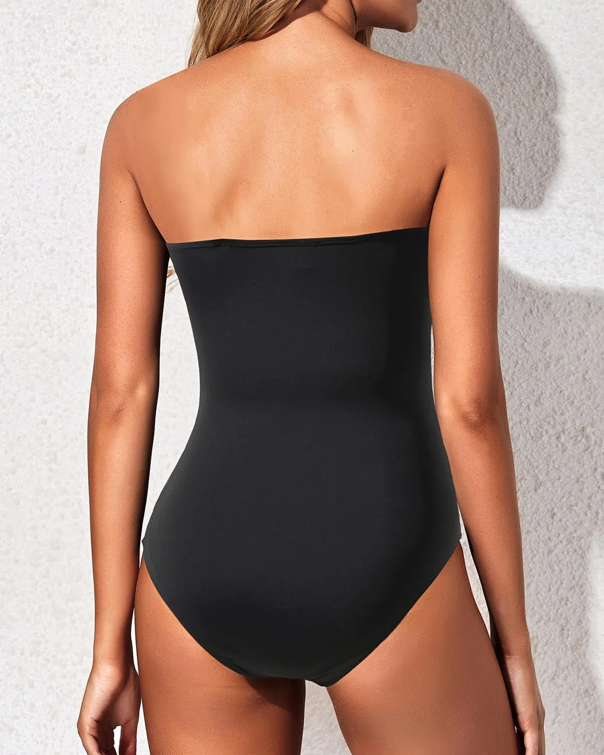 Holipick Women Strapless One Piece Swimsuits Tummy Control Bandeau Bathing Suits Retro Slimming Swimwear