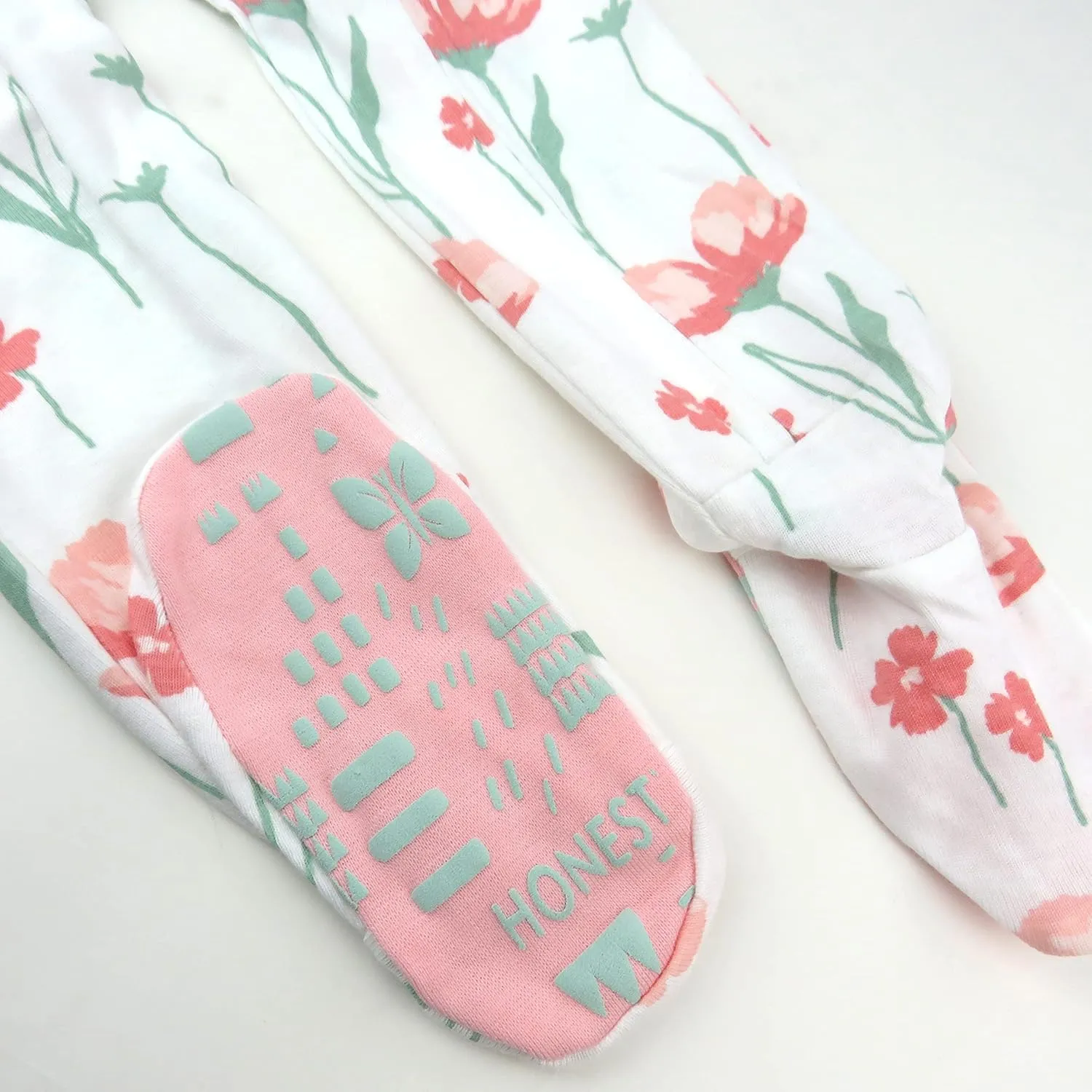 HonestBaby 2-Pack Non-Slip Footed Pajamas One-Piece Sleeper Jumpsuit Zip-Front Pjs 100% Organic Cotton for Baby Girls