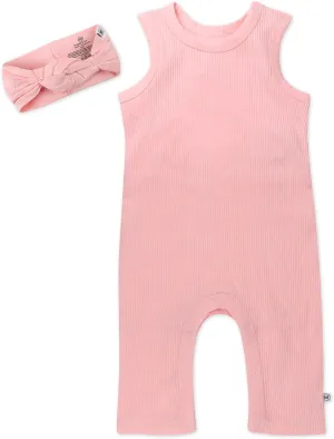 HonestBaby baby-girls Rib Romper and Headband Organic Cotton