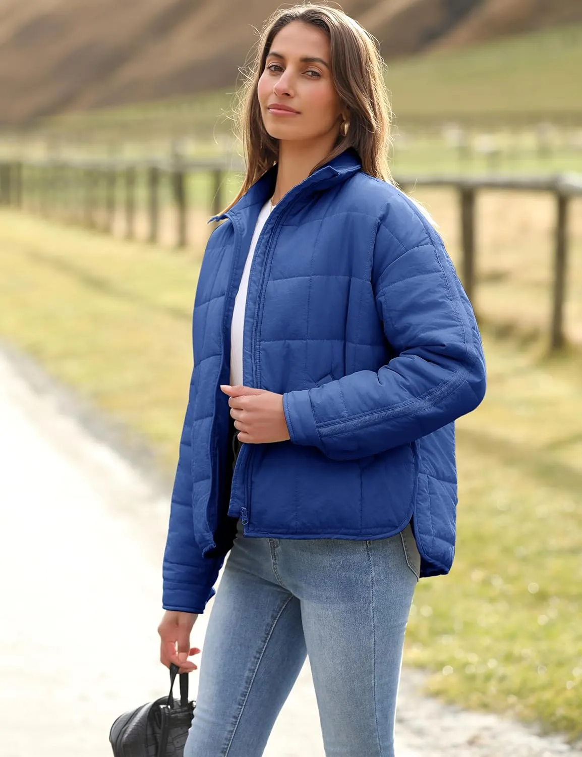 Huaqiao Womens Quilted Puffer Jackets Lightweight Zipper Short Winter Coat with Pockets