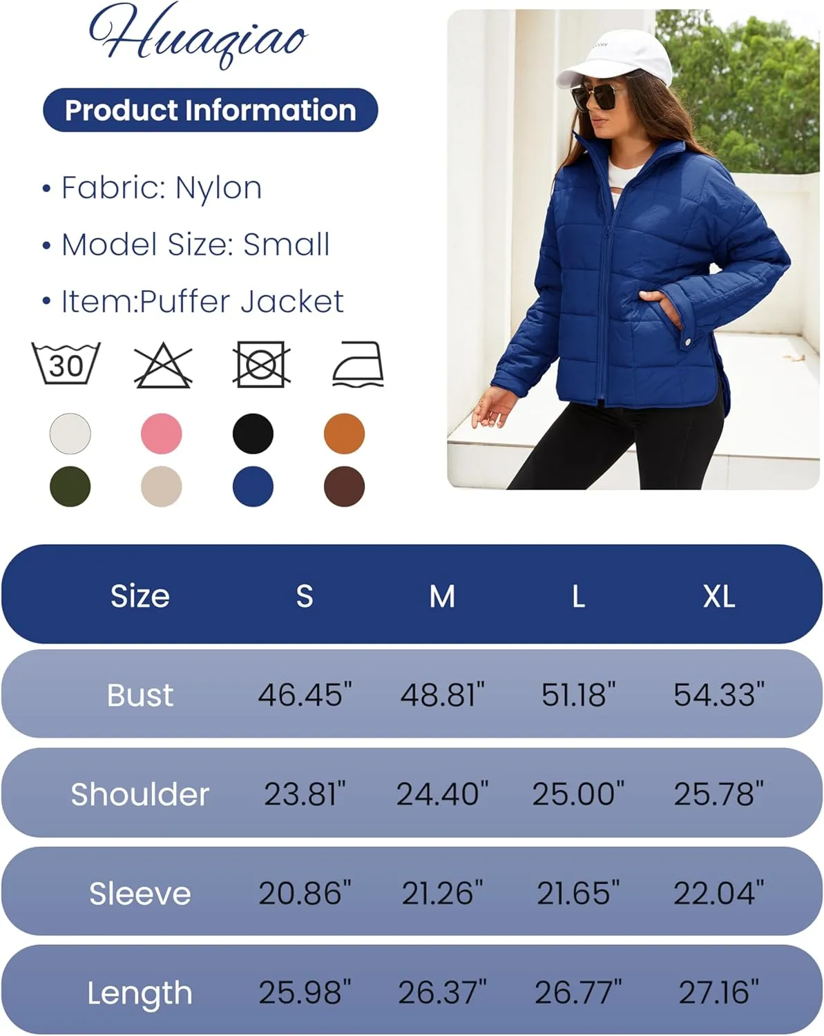 Huaqiao Womens Quilted Puffer Jackets Lightweight Zipper Short Winter Coat with Pockets