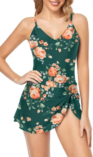 Husmeu Women's One Piece Swimdress Swimsuits for Women Tummy Control Swimwear Dress Slimming Plus Size Bathing Suits