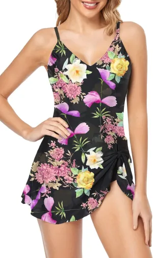 Husmeu Women's One Piece Swimdress Swimsuits for Women Tummy Control Swimwear Dress Slimming Plus Size Bathing Suits