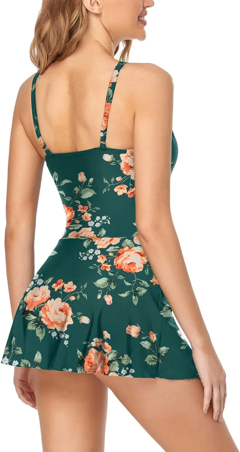 Husmeu Women's One Piece Swimdress Swimsuits for Women Tummy Control Swimwear Dress Slimming Plus Size Bathing Suits