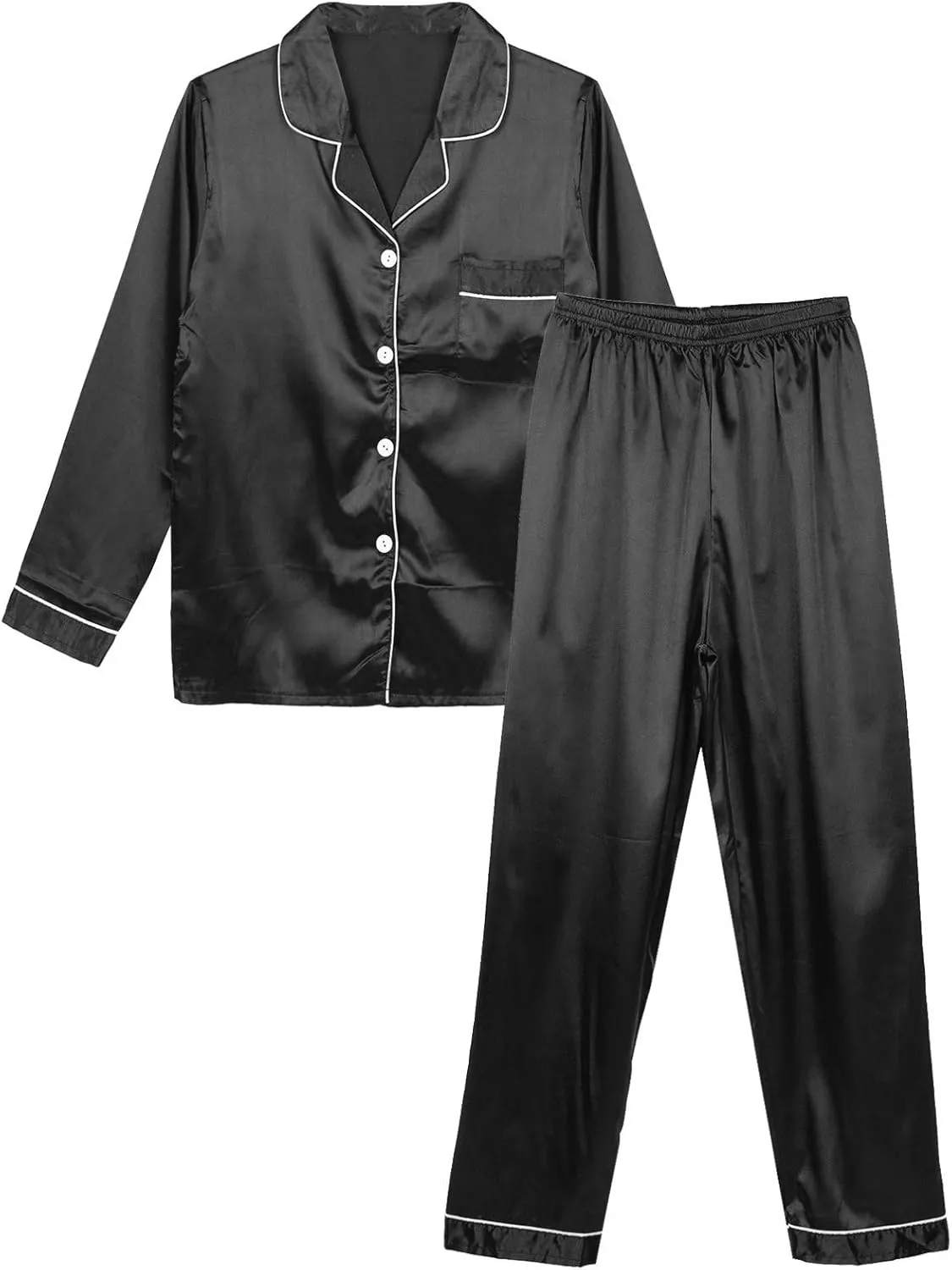 iiniim Women Satin Pajama Set Long Sleeve Sleep Shirt and Pajama Pants Pj Set Loungewear Sleepwear