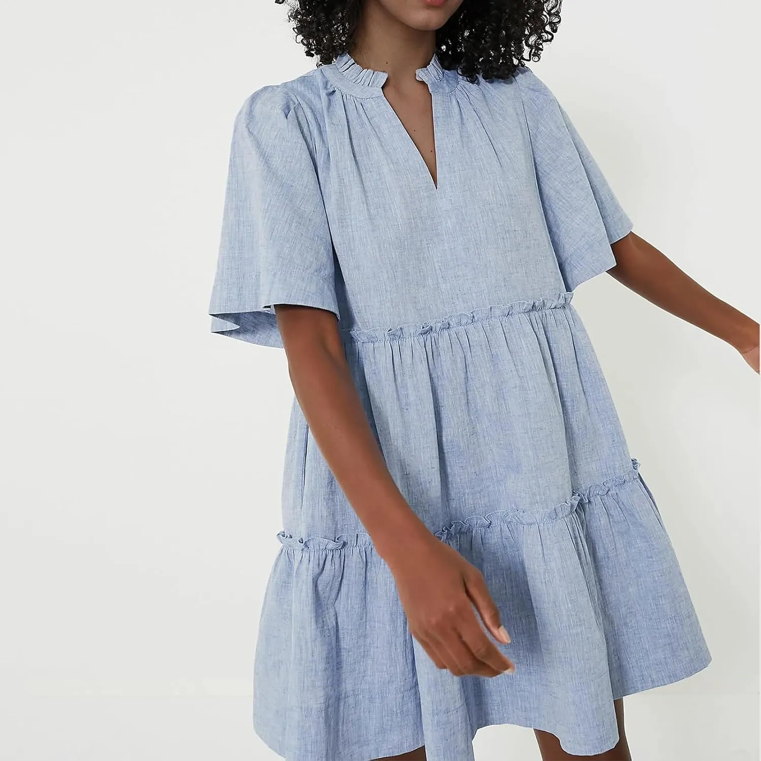 IMISSILLEB Women Summer Babydoll Dress Flutter Sleeve V Neck Tiered Short Sundress Casual Loose Flowy Collared Mini Dress