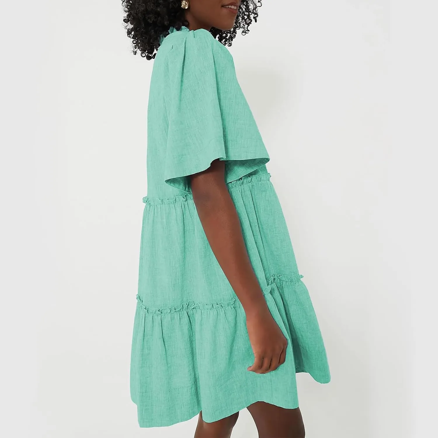 IMISSILLEB Women Summer Babydoll Dress Flutter Sleeve V Neck Tiered Short Sundress Casual Loose Flowy Collared Mini Dress
