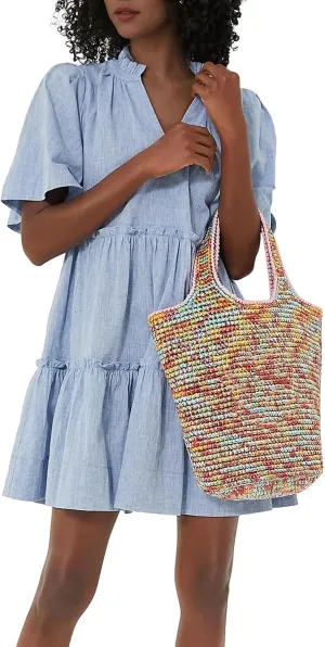 IMISSILLEB Women Summer Babydoll Dress Flutter Sleeve V Neck Tiered Short Sundress Casual Loose Flowy Collared Mini Dress