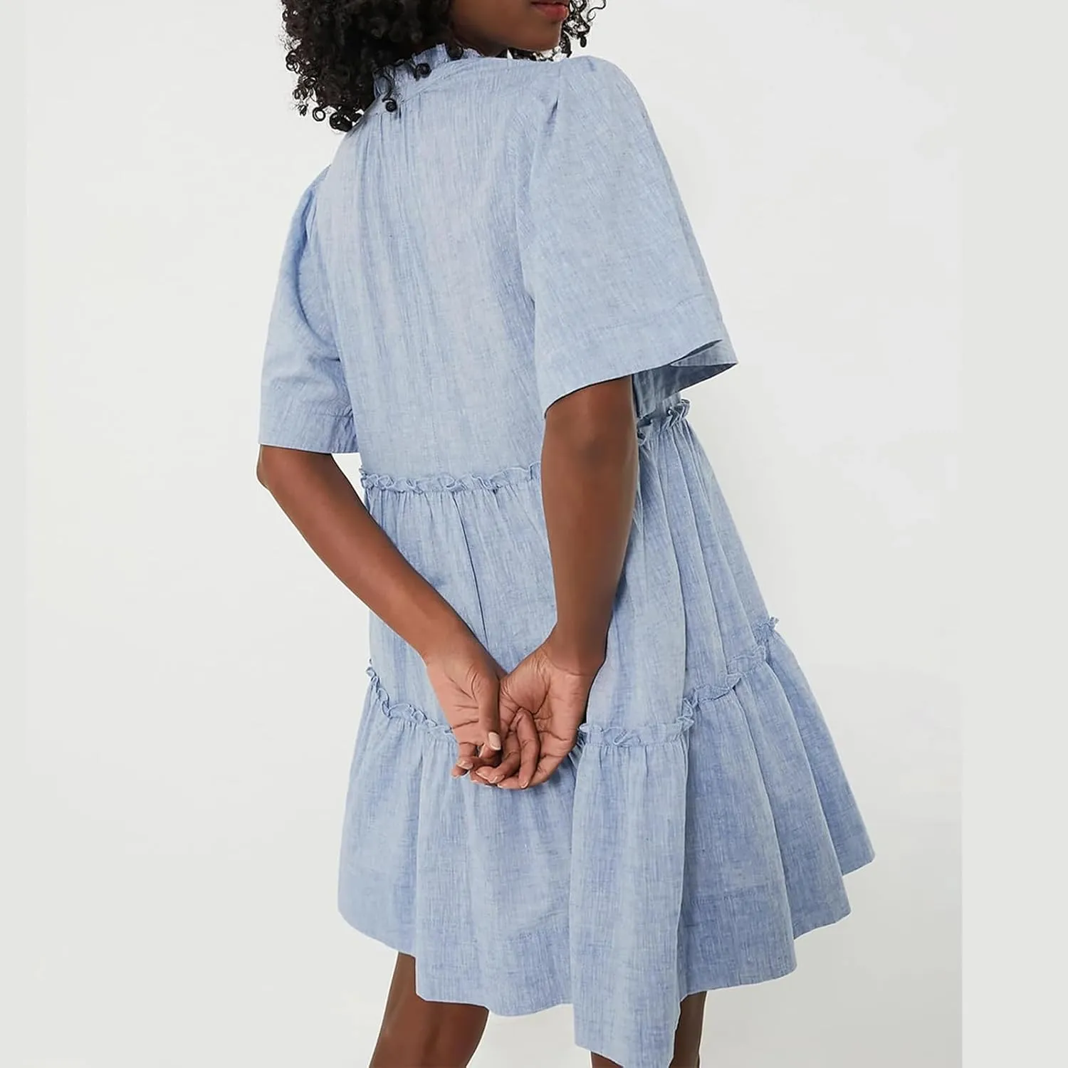 IMISSILLEB Women Summer Babydoll Dress Flutter Sleeve V Neck Tiered Short Sundress Casual Loose Flowy Collared Mini Dress