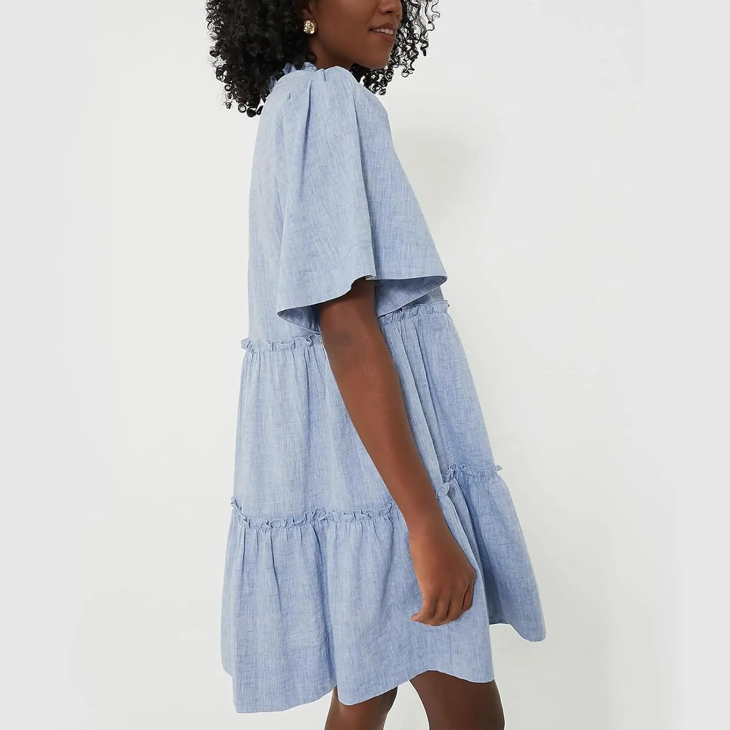 IMISSILLEB Women Summer Babydoll Dress Flutter Sleeve V Neck Tiered Short Sundress Casual Loose Flowy Collared Mini Dress