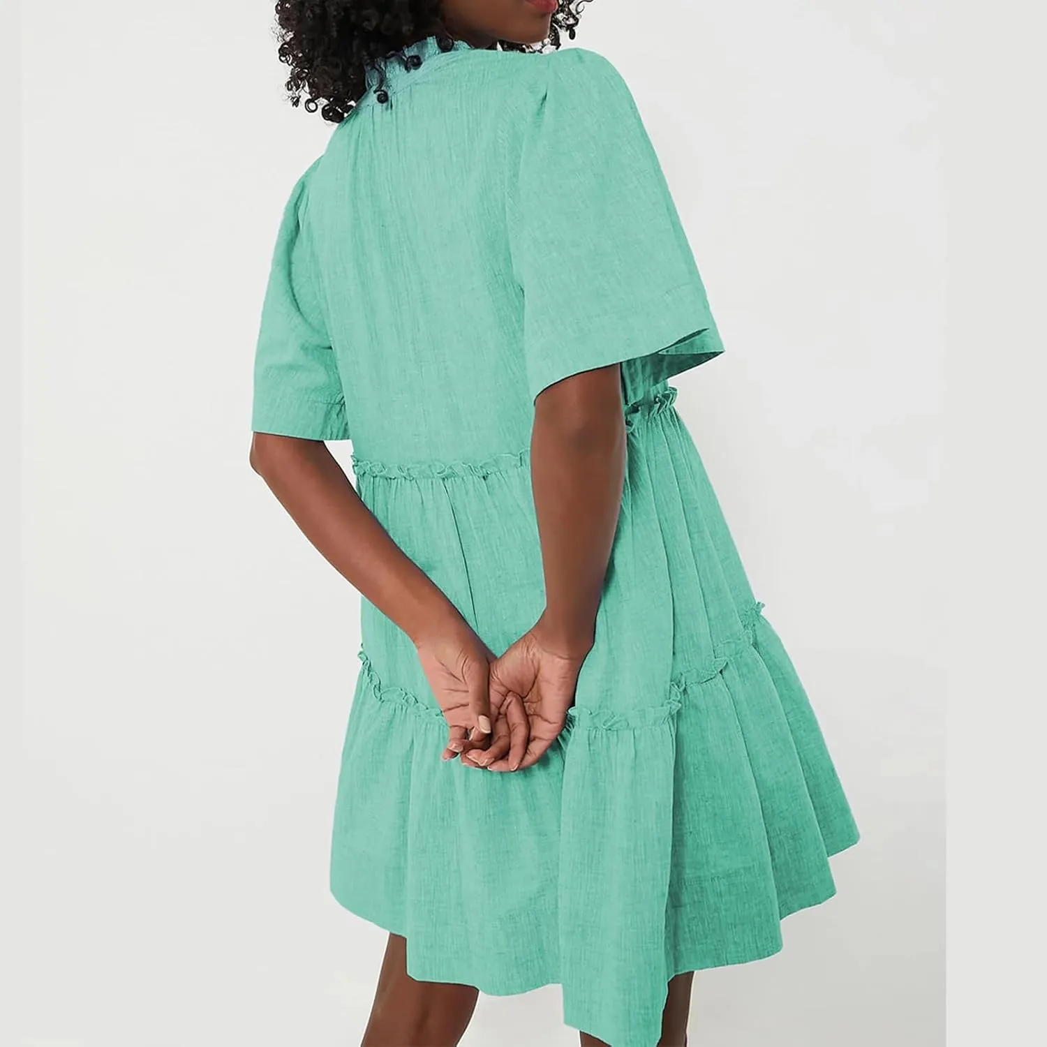 IMISSILLEB Women Summer Babydoll Dress Flutter Sleeve V Neck Tiered Short Sundress Casual Loose Flowy Collared Mini Dress