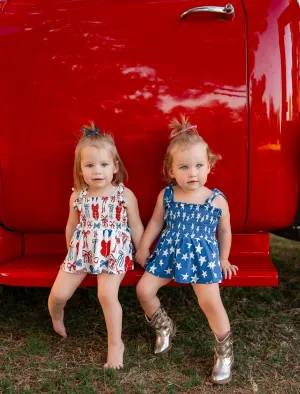 In My Jammers Red White & Blue Smocked Twirl Romper
