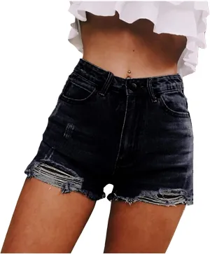 Jean Shorts for Women Trendy High Waisted Stretchy Baggy Denim Shorts Summer Casual Raw Hem Mom Shorts Cutoff Jorts