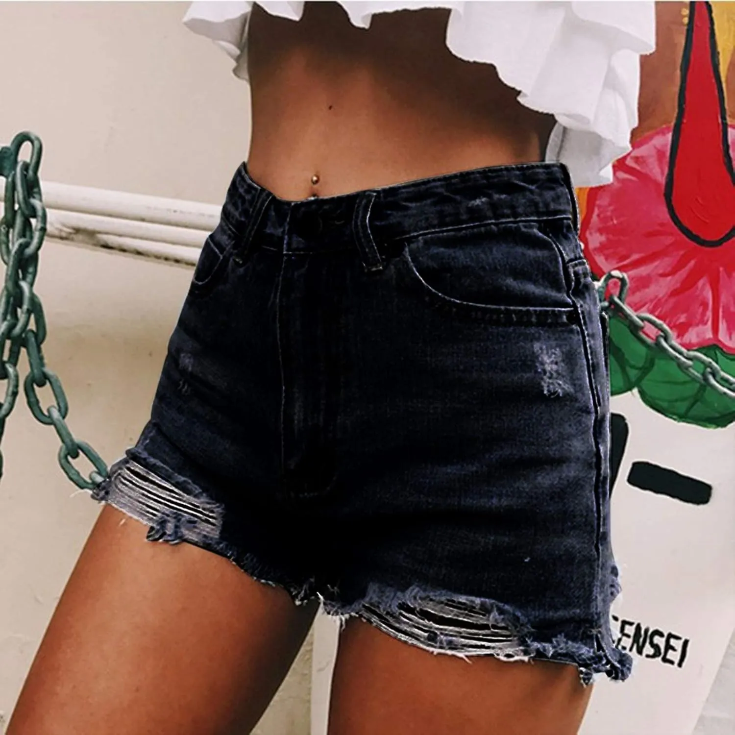 Jean Shorts for Women Trendy High Waisted Stretchy Baggy Denim Shorts Summer Casual Raw Hem Mom Shorts Cutoff Jorts