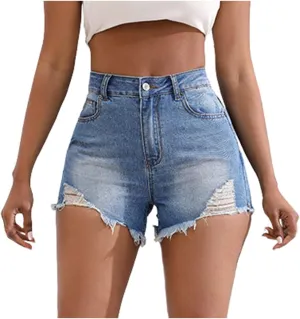 Jean Shorts for Women Trendy High Waisted Stretchy Baggy Denim Shorts Summer Casual Raw Hem Mom Shorts Cutoff Jorts