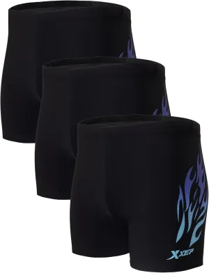 KANAV 3 Pack Men's Athletic Square Leg Swimsuit Jammers Durable Compression Swim Briefs Training Bathing Swimming Shorts
