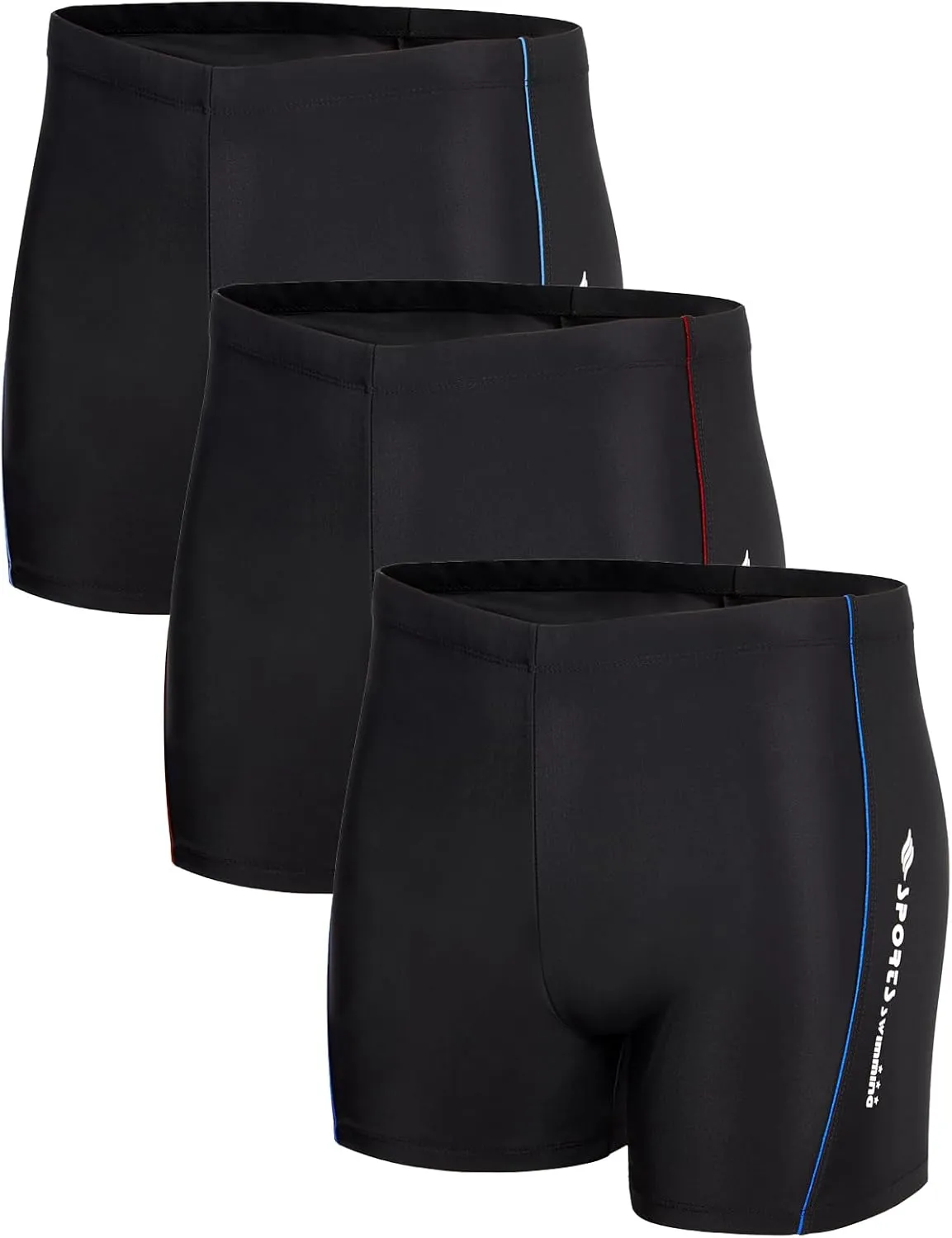 KANAV 3 Pack Men's Athletic Square Leg Swimsuit Jammers Durable Compression Swim Briefs Training Bathing Swimming Shorts