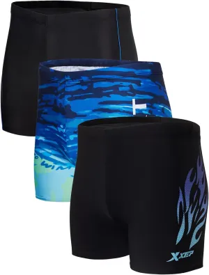 KANAV 3 Pack Men's Athletic Square Leg Swimsuit Jammers Durable Compression Swim Briefs Training Bathing Swimming Shorts