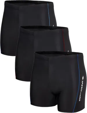 KANAV 3 Pack Men's Athletic Square Leg Swimsuit Jammers Durable Compression Swim Briefs Training Bathing Swimming Shorts