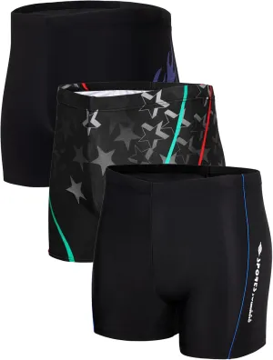KANAV 3 Pack Men's Athletic Square Leg Swimsuit Jammers Durable Compression Swim Briefs Training Bathing Swimming Shorts