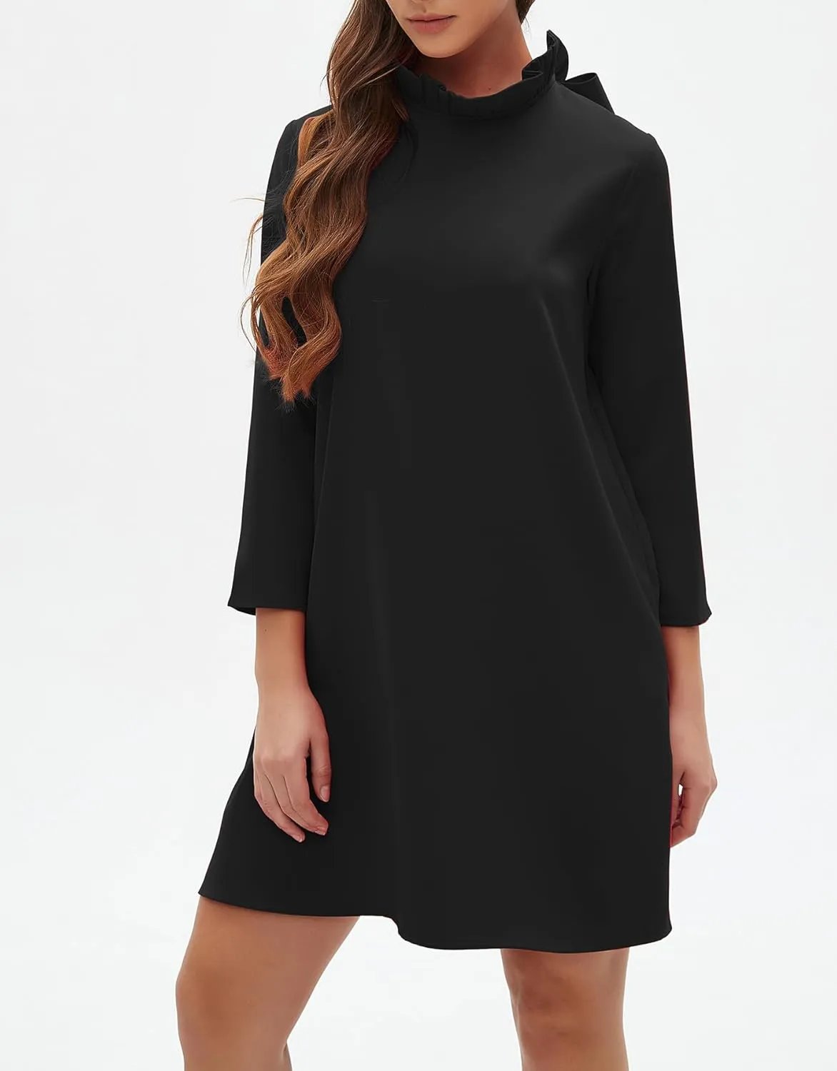 Kedera Women's Fall Bow Tie Dress Casual Mini Dress Ruffle Mock Neck Long Sleeve Dress Swing Elegant Shift Dress