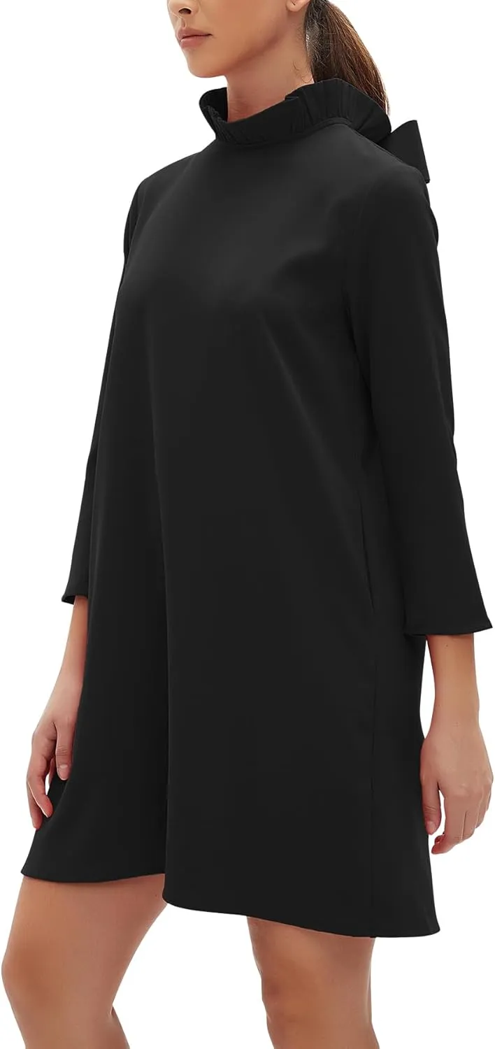 Kedera Women's Fall Bow Tie Dress Casual Mini Dress Ruffle Mock Neck Long Sleeve Dress Swing Elegant Shift Dress