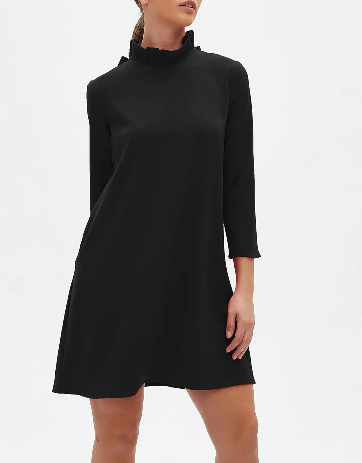 Kedera Women's Fall Bow Tie Dress Casual Mini Dress Ruffle Mock Neck Long Sleeve Dress Swing Elegant Shift Dress