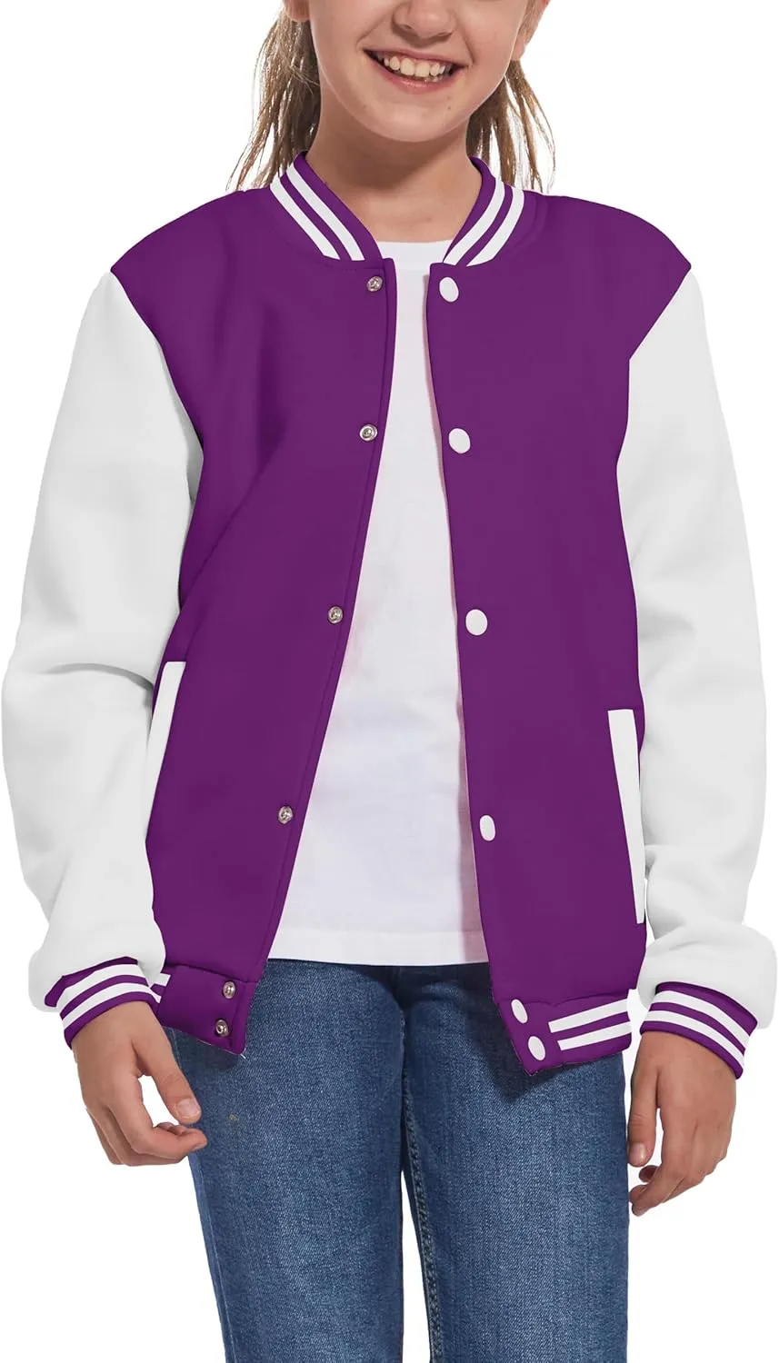 Kids Baseball Jackets Boys Girls Fit Varsity Jacket Casual Lightweight Plain Button Cardigan School Coat