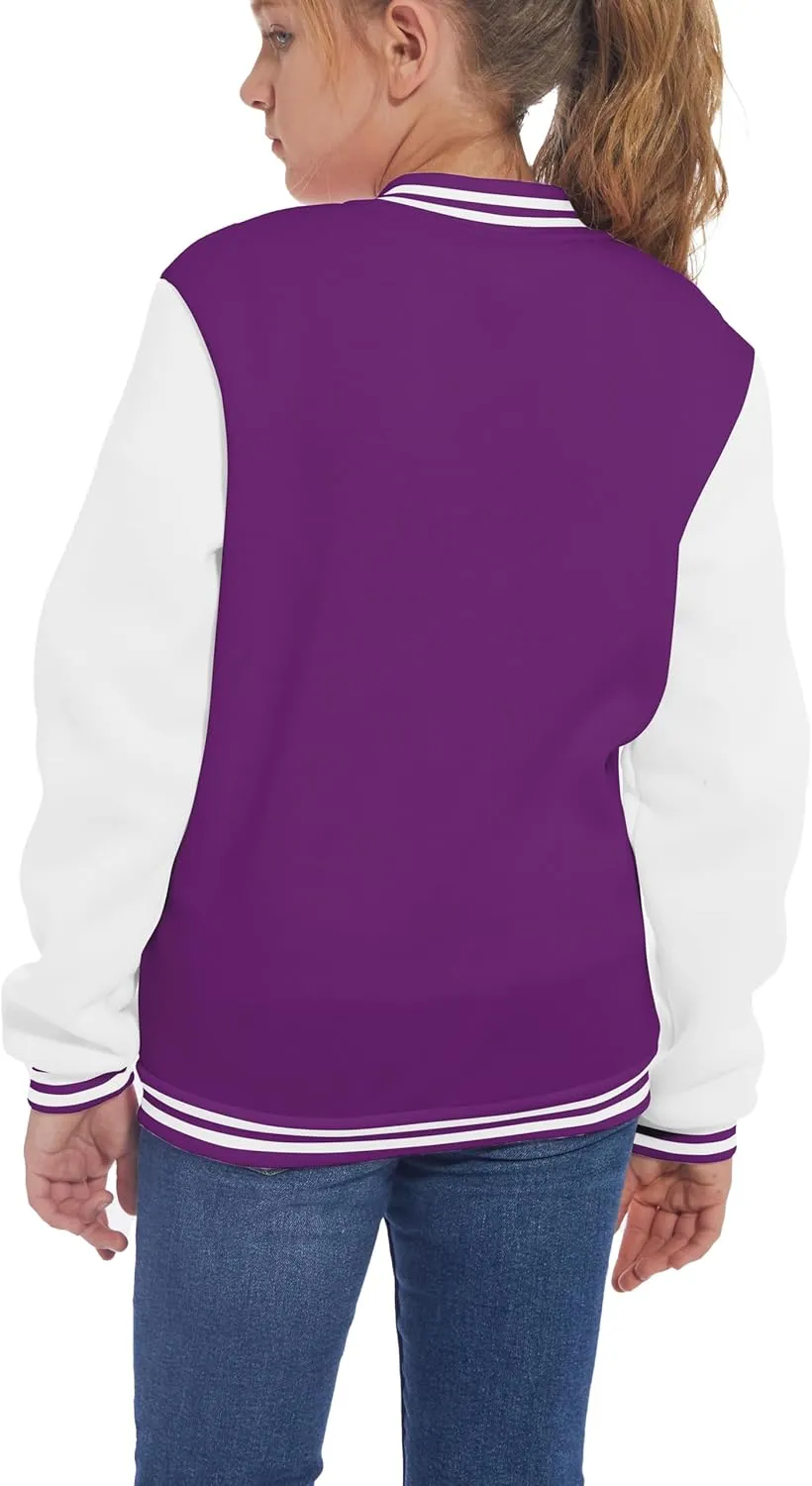 Kids Baseball Jackets Boys Girls Fit Varsity Jacket Casual Lightweight Plain Button Cardigan School Coat