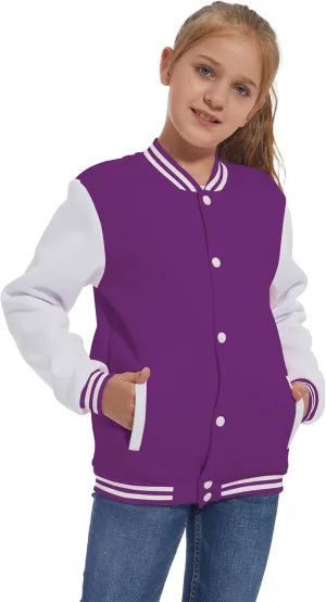 Kids Baseball Jackets Boys Girls Fit Varsity Jacket Casual Lightweight Plain Button Cardigan School Coat