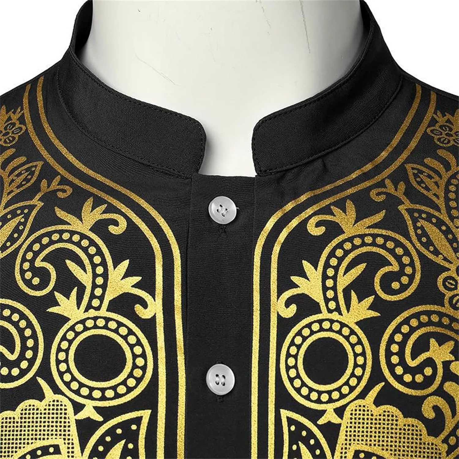 Kurta for Men Muslim Kaftan Button Up Henley Shirts Casual Ethnic Printed Long Sleeve Thobe Caftans Robes