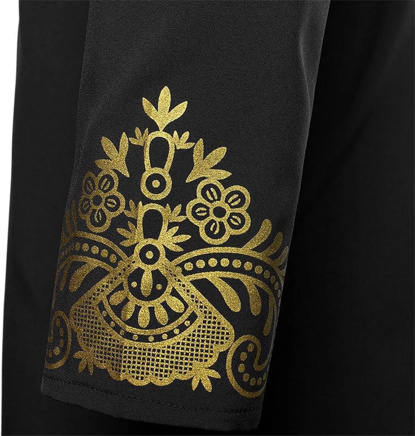 Kurta for Men Muslim Kaftan Button Up Henley Shirts Casual Ethnic Printed Long Sleeve Thobe Caftans Robes