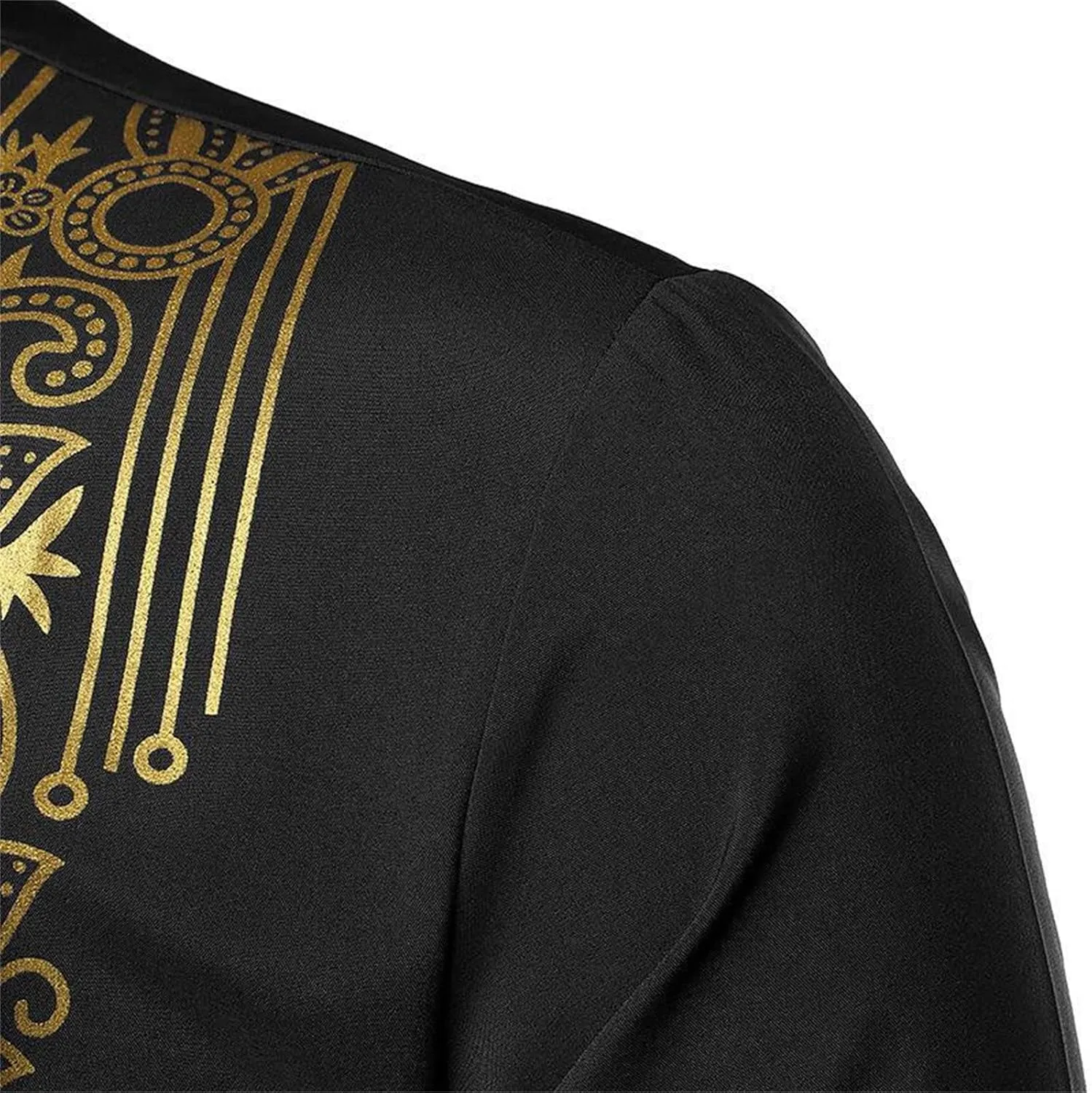 Kurta for Men Muslim Kaftan Button Up Henley Shirts Casual Ethnic Printed Long Sleeve Thobe Caftans Robes