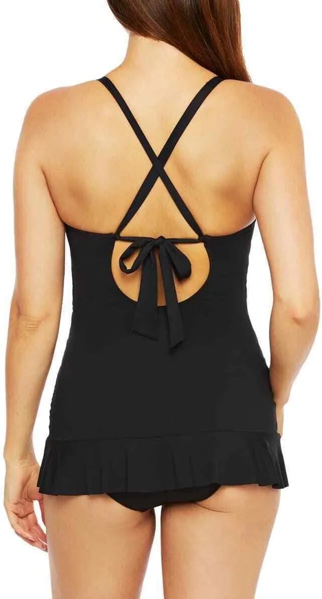 La Blanca Women's Standard Island Goddess Halter Skirted Lace Back One Piece Swimsuit