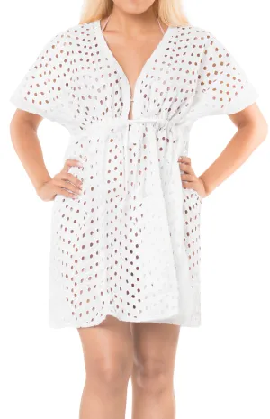 LA LEELA Bikini Swim Beach wear Swimsuit Cover ups Women Caftan Dress Solid OSFM 14-24W [L- 3X] Ghost White_B102