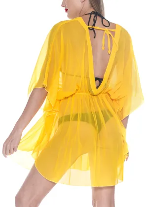 LA LEELA Bikni Swimwear Chiffon Solid Blouse Cover Ups Women OSFM 8-16W [M- 1X]-137578Yellow_843