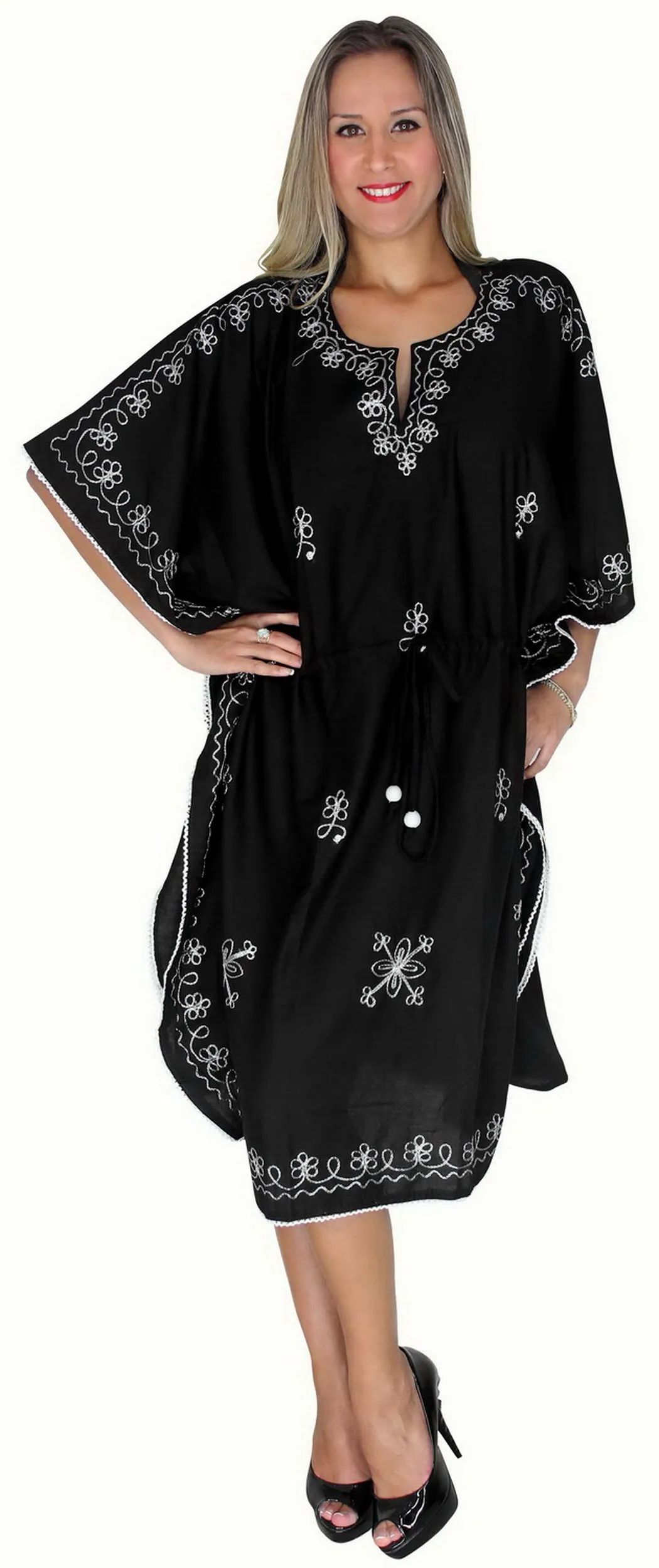 LA LEELA Bikni Swimwear Cover ups Rayon Solid Beach Dress Women OSFM 14-28 [L-4X] Black_1407