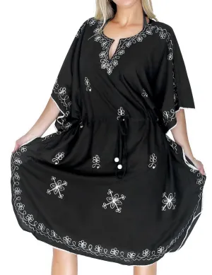 LA LEELA Bikni Swimwear Cover ups Rayon Solid Beach Dress Women OSFM 14-28 [L-4X] Black_1407